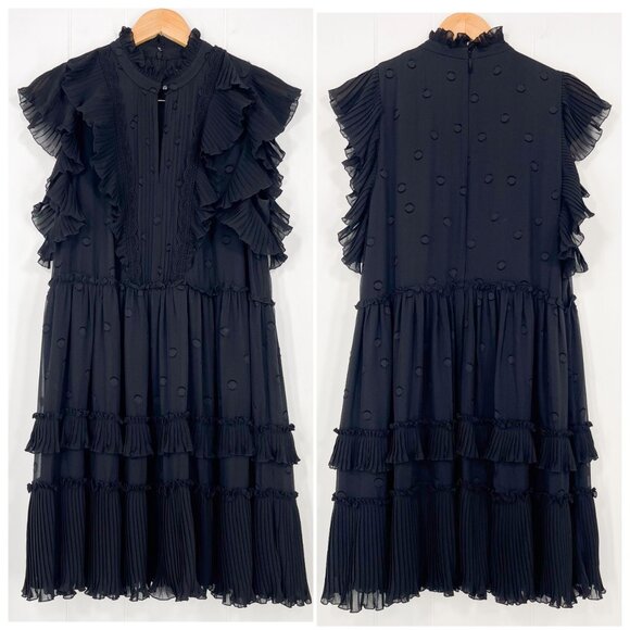 Kate Spade Bakery Dot Devore Dress Layered Ruffles Soft Romantic Size 12 Black - Picture 16 of 16